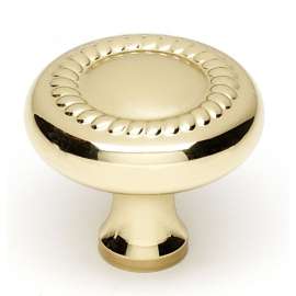 Rope A812-14-PB Knob Traditional 1-1/4-in in Polished Brass