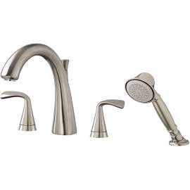 T186901.295 Fluent Roman Tub Faucet with Personal Shower for Flash Rough-in Valves in Brushed Nickel Finish