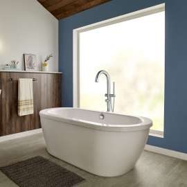 Contemporary Round Freestanding Tub Filler with Hand Shower in Polished Chrome