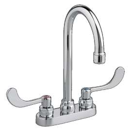 Centerset Lavatory Faucet 0.35 GPM with Wrist Blade Handles with Red and Blue Indicatord in Chrome
