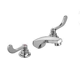 Widespread 0.35 GPM Faucet with Wrist Blade Handles with Red and Blue Indicators in Chrome