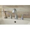 2-Handle Widespread Bathroom Faucet with Red/Blue Indicators and SC Drain in Polished Chrome