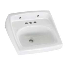 Wall Mounted Lavatory Sink for Wall Anchors with Three Faucet Holes (4 Centers) in White