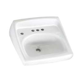 Wall Mounted Lavatory Sink for Wall Hangers (included) or Concealed Arms (not included) with Three Faucet Holes (4 Centers) in White