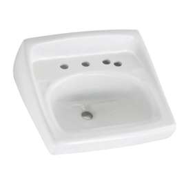Wall Mounted Lavatory Sink for Wall Hangers (included) or Concealed Arms (not included) with Three Faucet Holes (8 Centers) and Extra Right-Hand Hole in White