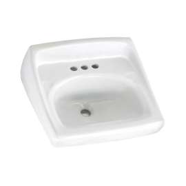 Wall Mounted Lavatory Sink for Wall Hangers (included) or Concealed Arms (not included) with Three Faucet Holes (4 Centers) in White
