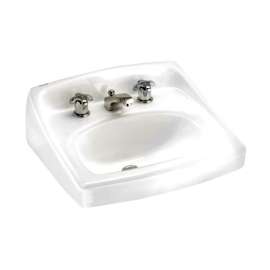 Wall Mounted Lavatory Sink for Wall Hangers (included) or Concealed Arms (not included) with Three Faucet Hole (8 Centers) in White