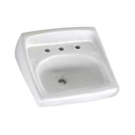 Wall Mounted Lavatory Sink for Exposed Bracket Support (not included) with Three Faucet Holes (8 Centers) in White