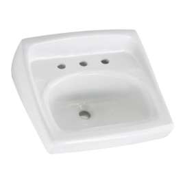 Wall Mounted Lavatory Sink for Wall Hangers (included) or Concealed Arms (not included) with Three Faucet Holes (8 Centers) in White