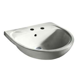 Semi-Countertop Lavatory Sink with Center Faucet Hole and Right-Hand Soap Dispenser Hole in White