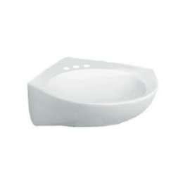 Wall Mounted Corner Lavatory Sink with Three Faucet Holes (4 Centers) in White