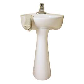 Two-Piece Pedestal and Corner Lavatory with Single Faucet Hole in White