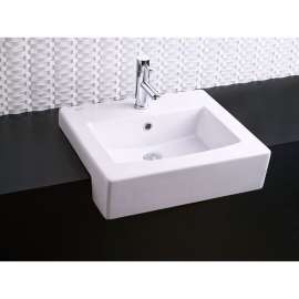 Semi-Countertop Lavatory Sink with Three Faucet Holes (8 Centers) in White