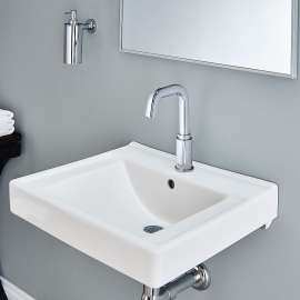 Everclean Wall-Hung Bathroom Sink with Center Hole Only with Left Hand Soap Dispenser in White