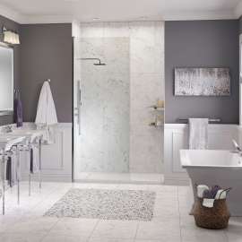 60 x 36 Right Drain Solid Surface Shower Base in Soft White