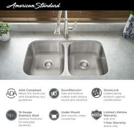18DB6311800S.075 Portsmouth 32 x 18-in Stainless Steel Undermount Double Bowl ADA Kitchen Sink, Stainless Steel 