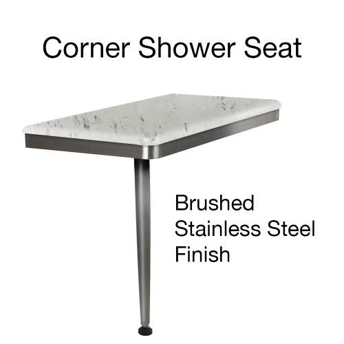 24in x 12in Left-Hand Shower Seat with Brushed Stainless Frame and Leg, in Carrara
