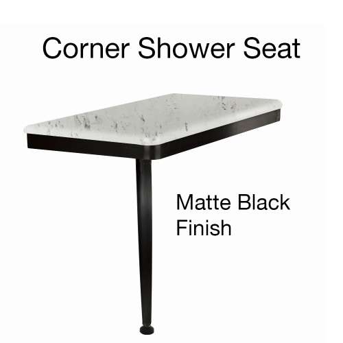 24in x 12in Left-Hand Shower Seat with PVD Coated Matte Black Frame and Leg, in Carrara