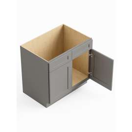 36-in x 24-in x 35-in Ready To Assemble Shaker Double Door Double Drawer Front Sink Base Cabinet, Light Grey, SB36-RTA-FR01-LG