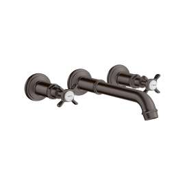 Axor Montreux Wall-Mounted Widespread Faucet Trim With Cross Handles, 1.2 Gpm In Brushed Black Chrome, 16532341