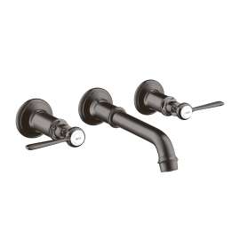 Axor Montreux Wall-Mounted Widespread Faucet Trim With Lever Handles, 1.2 Gpm In Brushed Black Chrome, 16534341