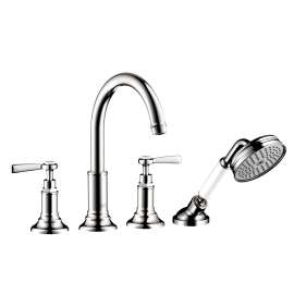 Axor Montreux 4-Hole Roman Tub Set Trim With Lever Handles And 1.8 Gpm Handshower In Chrome, 16555001