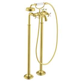 Axor Montreux 2-Handle Freestanding Tub Filler Trim With Cross Handles And 1.8 Gpm Handshower In Brushed Gold Optic, 16562251