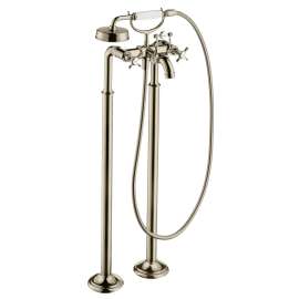 Axor Montreux 2-Handle Freestanding Tub Filler Trim With Cross Handles And 1.8 Gpm Handshower In Polished Nickel, 16562831