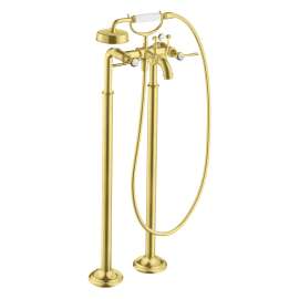 Axor Montreux 2-Handle Freestanding Tub Filler Trim With Lever Handles And 1.8 Gpm Handshower In Brushed Gold Optic, 16563251