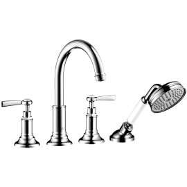 16555001-M Montreux 4-Hole Roman Tub Set Trim with Lever Handles and Handshower in Chrome