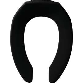 295SSCT Church Elongated Open Front Less Cover Commercial Plastic Toilet Seat in Black with Stay·Tite(R) Commercial Fastening System(TM) and Self-Sustaining Check Hinges