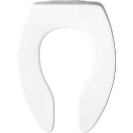 9500SSCT Church Elongated Open Front Less Cover Commercial Plastic Toilet Seat in White Featuring Stay·Tite(R) Commercial Fastening System(TM) and Self-Sustaining Check Hinges