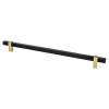 Rivet Rebel 12 inch CC Matte Black Bar and Modern Brushed Gold Posts Appliance Pull