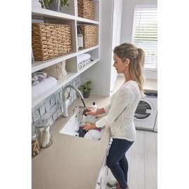 KFA-401927 22-in X 25-in Liven Granite Laundry Sink with Pull-Down Faucet, Basket, and Strainer in White