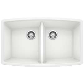 Performa SILGRANIT 33" 50/50 Double Bowl Undermount Kitchen Sink - White, 440071