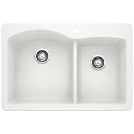 Diamond SILGRANIT 33" 60/40 Double Bowl Dual Mount Kitchen Sink - White, 440216