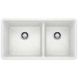 Precis SILGRANIT 33" 60/40 Double Bowl Undermount Kitchen Sink - White, 441125