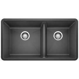 Precis SILGRANIT 33" 60/40 Double Bowl Undermount Kitchen Sink - Anthracite, 441128
