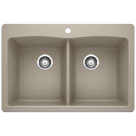 Diamond SILGRANIT 33" 50/50 Double Bowl Dual Mount Kitchen Sink - Truffle, 441285