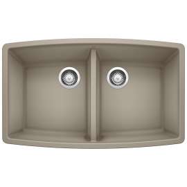 Performa SILGRANIT 33" 50/50 Double Bowl Undermount Kitchen Sink - Truffle, 441290