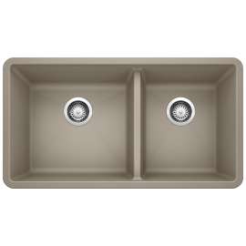 Precis SILGRANIT 33" 60/40 Double Bowl Undermount Kitchen Sink - Truffle, 441296