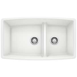 Performa SILGRANIT 33" 60/40 Double Bowl Undermount Kitchen Sink with Low Divide - White, 441310