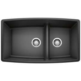 Performa SILGRANIT 33" 60/40 Double Bowl Undermount Kitchen Sink with Low Divide - Anthracite, 441312