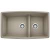 Performa SILGRANIT 33" 60/40 Double Bowl Undermount Kitchen Sink with Low Divide - Truffle, 441315