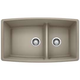 Performa SILGRANIT 33" 60/40 Double Bowl Undermount Kitchen Sink with Low Divide - Truffle, 441315