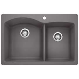 Diamond SILGRANIT 33" 60/40 Double Bowl Dual Mount Kitchen Sink - Cinder, 441465