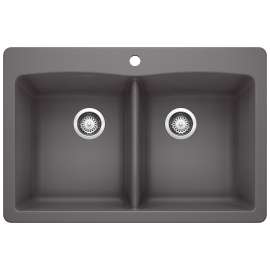 Diamond SILGRANIT 33" 50/50 Double Bowl Dual Mount Kitchen Sink - Cinder, 441466