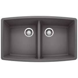 Performa SILGRANIT 33" 50/50 Double Bowl Undermount Kitchen Sink - Cinder, 441473