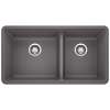 Precis SILGRANIT 33" 60/40 Double Bowl Undermount Kitchen Sink - Cinder, 441479