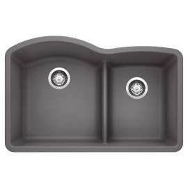 Diamond SILGRANIT 32" 60/40 Double Bowl Undermount Kitchen Sink with Low Divide - Cinder, 441591